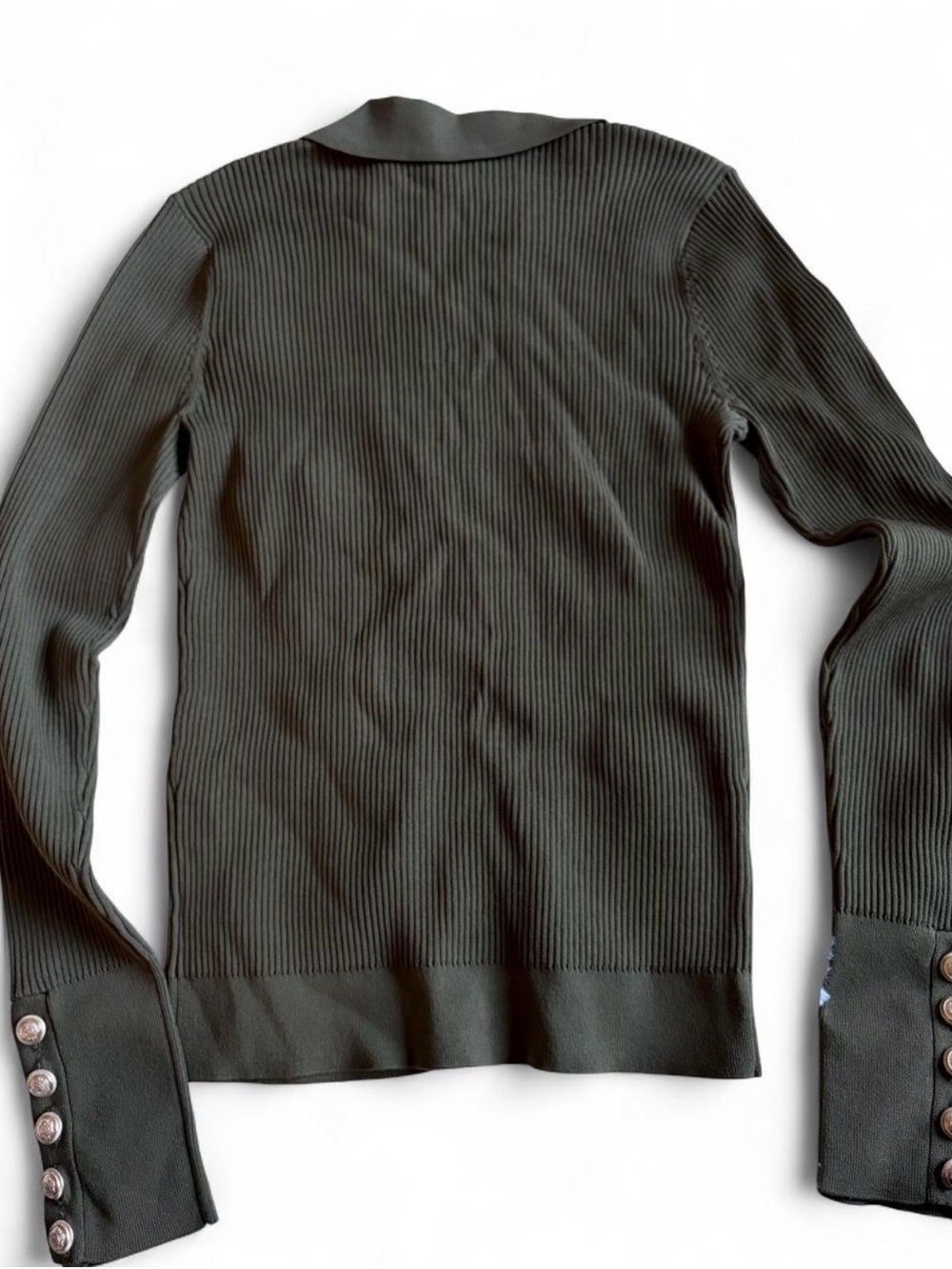 Generation Live Olive Green Ribbed Button-Front Ribbed Knit Collared Shirt - Picture 6 of 7